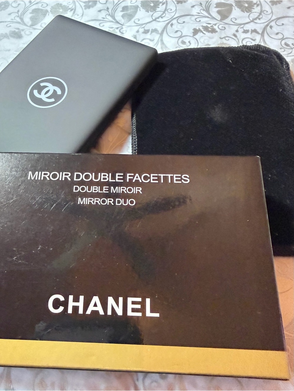 CHANEL Black and Gold Double Facette Mirror Duo